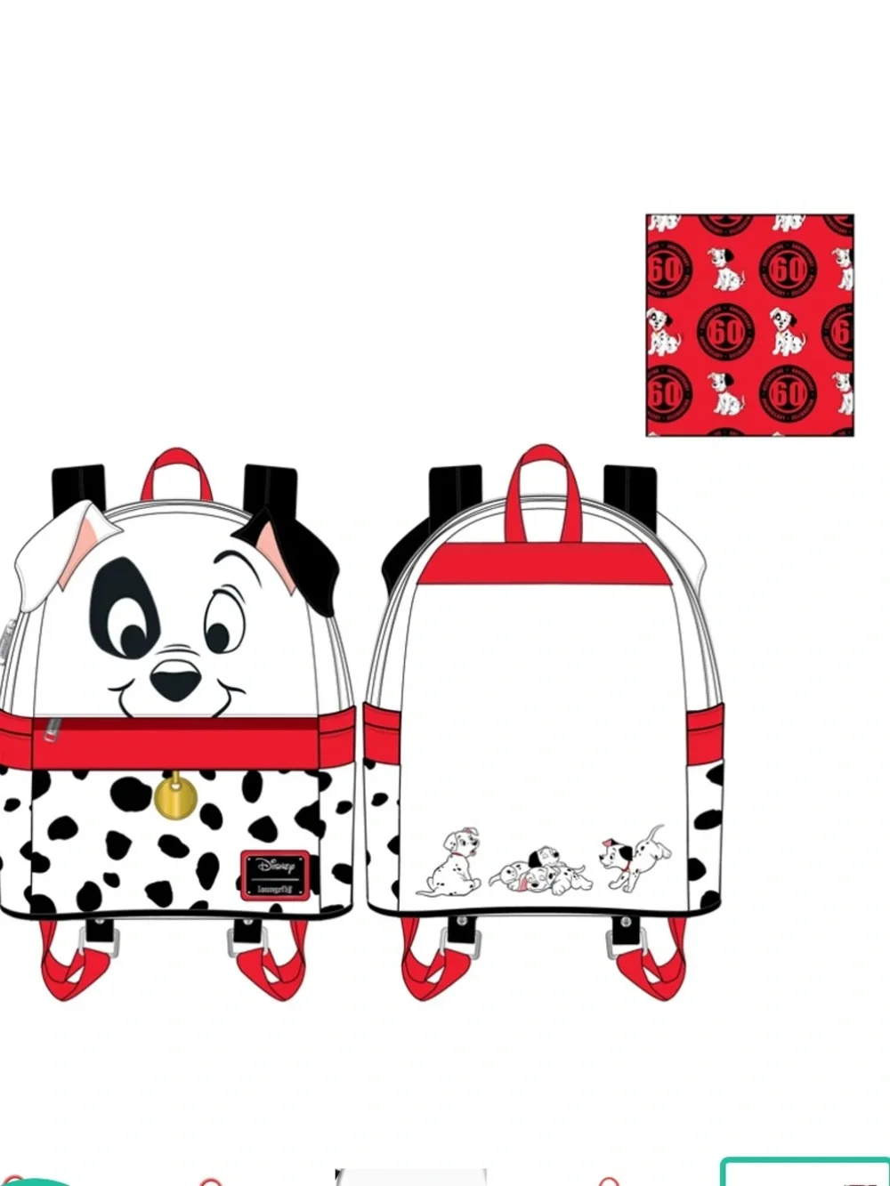 Loungefly 101 Dalmatians 70th Anniversary Mini Backpack - White, Black & Red